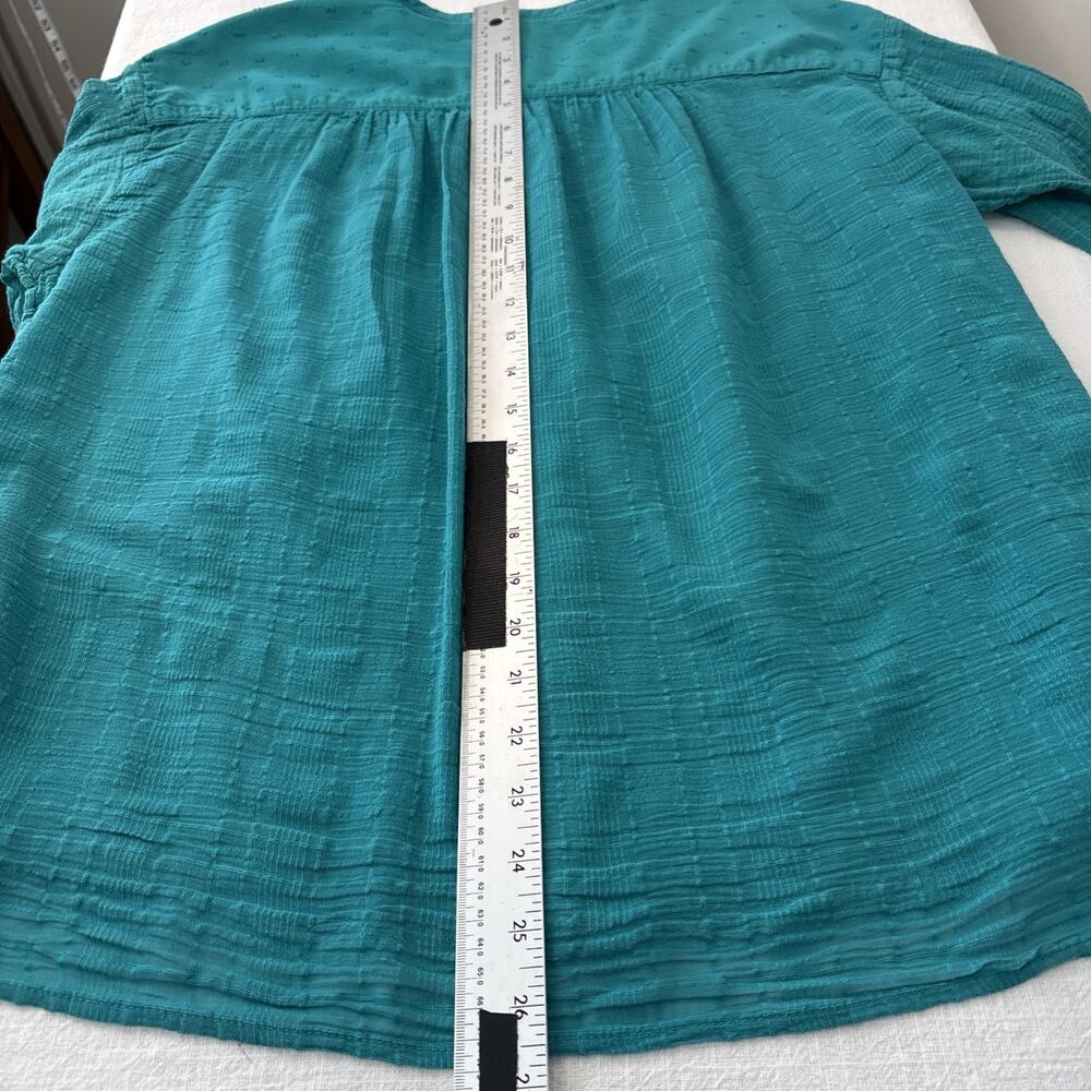 Pilcro Anthropologie Long Sleeve Button Up Blouse Sm Teal Swiss Dot Indie Boho - Picture 12 of 16
